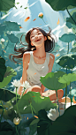 anson_Under_the_large_lotus_leaves_sat_a_young_girl_laughing_he_80992b3b-7736-4df2-8ebd-2a76a1d4ec11