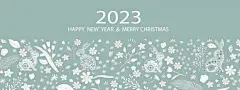 2023新年快乐和圣诞快乐横幅，矢量美丽的贺卡或背景剪纸兔子与可爱的春天花和其他绿色背景元素。插画图片