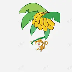 在香蕉树上玩耍的猴子矢量图 创意素材