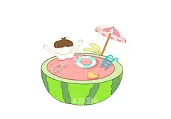 创意水果夏日西瓜泳池  - 源文件下载【酷图网】夏日,水果,西瓜,小男孩游泳,泳池,太阳伞,游泳圈,小鸭子