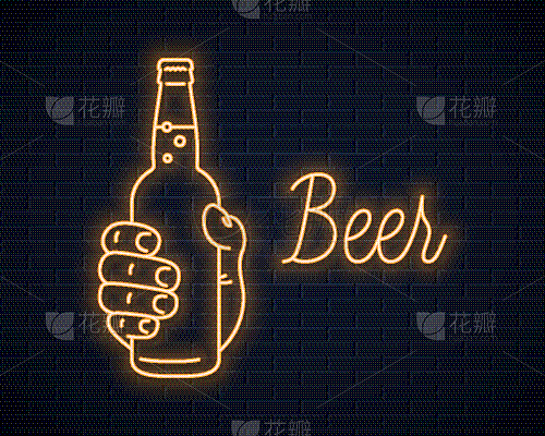 霓虹灯,啤酒瓶,男性,举起手,拿着,品牌...