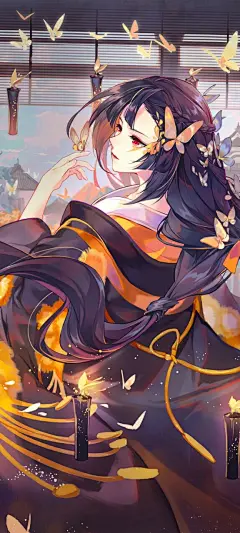 二次元少女   和服   动漫壁纸  蝴蝶