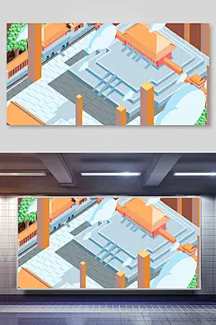 手插画古风建筑插画素材