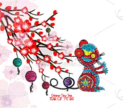 新年卡,梅花,传统,中间,云,樱桃,传统节日,问候