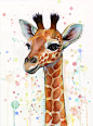 Baby Giraffe Watercolor Painting, Cute Animals by Olechka01