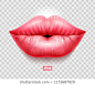 Sexy female lips isolated on transparent background, air kiss, beautiful lips, beauty, pink lipstick, cosmetics. 3D effect. Vector illustration. EPS10