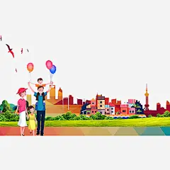 幸福一家_新图网 https://ixintu.com 彩色 气球 城堡 小鸟 可爱 手绘
