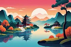 水墨江南风国潮山水插画背景图