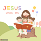 圣经耶稣彩色气球儿童手绘基督教插画 宗教插画 基督教插画