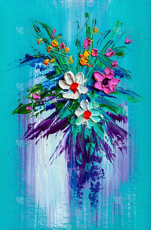 油画一束花。素材-花瓣网