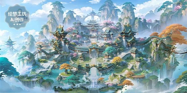 绘梦工坊丨AI古风室外背景《大地图》2-花瓣网