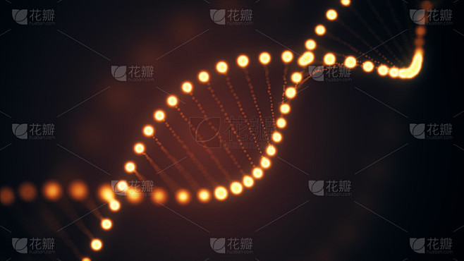 在橙色背景上旋转DNA发光分子的3d插图