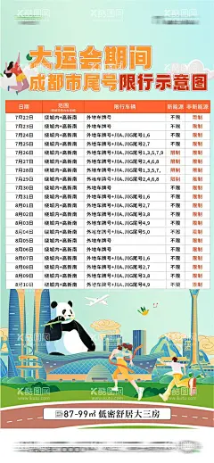 大运会限号海报  - 源文件下载【酷图网】海报,房地产,成都,大运会,限号,插画,