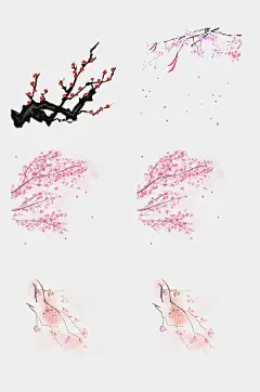 彩色细节手绘桃花免抠元素
