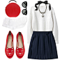 A fashion look from January 2014 featuring cable sweater, navy skirt and short socks. Browse and shop related looks.