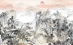 中式青绿瀑布山水国画电视背景墙  - 源文件下载【酷图网】电视墙,背景墙,壁画,装饰画,海报,墙绘,墙壁,新中式,中式,中式风格,水墨画,水墨国画,山水画,风景画,山水,风景,水墨,仿古画,仿古山水,古代山水,意境,禅意,山峰,山脉,森林,江南,民居,古代民居,水纹,倒影,渔船,瀑布,流水,青山绿水,青绿山水,风水画,财源滚滚,简约,水墨山水,