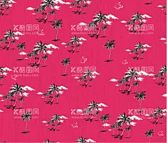 红底椰子树云彩  - 源文件下载【酷图网】数码,印花,高清,循环,手绘