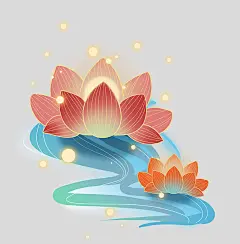 中国传统节日河灯祭祀中元节物品元素插画