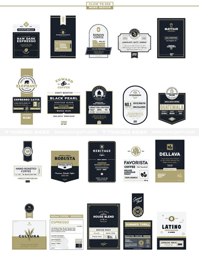20款现代极简咖啡豆品牌产品包装标签设计...
