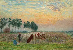 Emile Claus - Kinderen met koeien (18 op 24 cm) - kopie“他的艺术是可靠的、明确的，他在不停地寻找空气、光和生活。”
埃米利·克劳斯Emile Claus(1849-1924）比利时印象派运动的代表人物之一，以其明亮的色彩和对光影的精湛掌握而著称。他80年代曾采取过学院派自然主义画法。但是自从他在巴黎变成了一个“坚定的印象派画家”。
他的作品受到了法国印象派影响。 克劳斯的艺术风格独特，他擅长通过光线与色彩的变化来表现自然景象的美丽与生机。他的作品主题