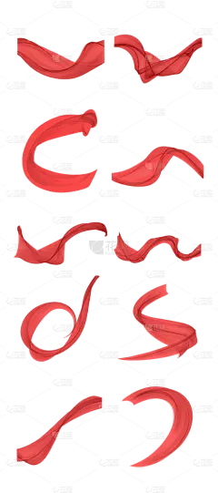 素材组合-手绘-红色丝带装饰元素贴纸