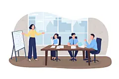 图源免费EPS文件 |Business planning 2D vector web banner, poster. Businesspeople flat characters on cartoon background. Seminar on marketing. Professional workshop printable patch, colorful web element