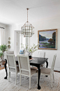 Dining room - traditional dark wood floor dining room idea in Nashville with white walls