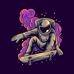 滑板宇航员太空人插画矢量图设计素材