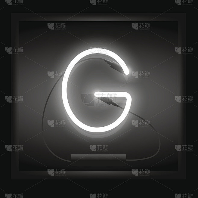 现实霓虹字母G矢量插图