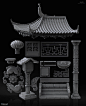 中国古代建筑人物服饰龙狮蛤蟆游戏3D模型(OBJ/ZBP/ZTL格式)