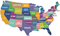 United States Map 美国地图，各州