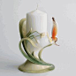 "Papillon" butterfly design porcelain pillar candleholder l Franz Porcelain
