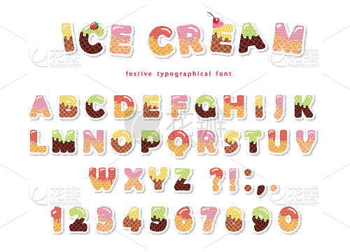 可爱的,文字,冰淇淋,字体,华夫饼,数字...