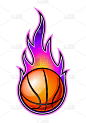 矢量燃烧篮球与经典的火焰。
