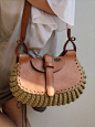 Thick leather and crochet beige cotton cord bag. Made in Brazil.: 