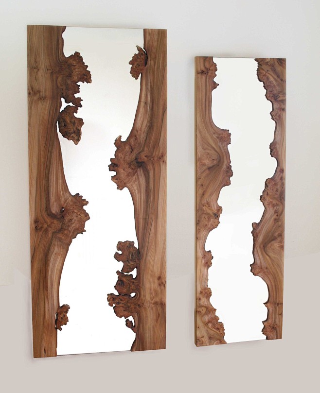 这是一系列由榆木装饰的镜子。由于木纹曲婉...