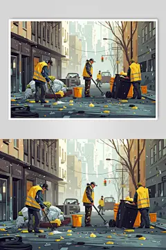 AI数字艺术劳动节清洁工环卫工人插画