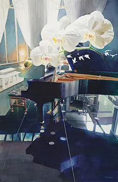 手绘水彩钢琴花朵高清素材 平面电商 创意素材