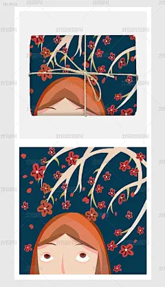 深蓝手绘卡通女孩小清新插画