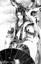 古风 黑白绘图 打伞美男子