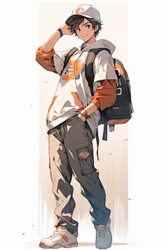 外套帽子冷酷男孩图片插画
