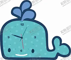 卡通可爱造型鲸鱼钟面挂钟表盘 【酷图网】卡通,矢量,可爱造型,海洋,鲸鱼,钟面挂钟表盘