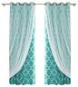 Gathered Tulle and Moroccan Trellis 4-Piece Darkening Curtain Set, Blue contemporary-curtains