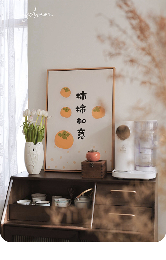 柿柿如意 日式字画玄关柜桌面摆画新中式餐厅装饰画好寓意小挂画-tmall.com天猫