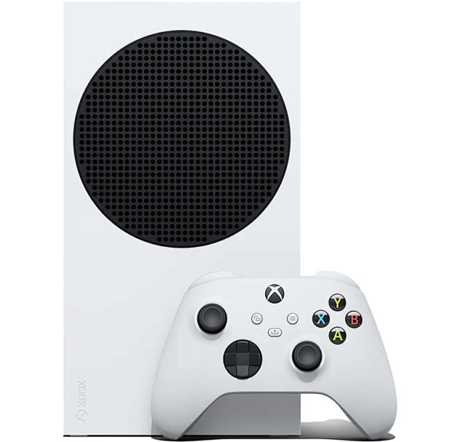 Front angle of the Xbox Series S with an Xbox wireless controller-花瓣网