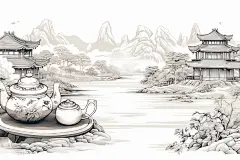 茶园水墨线条铜版画