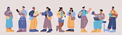 扁平风矢量人物元素  - 源文件下载【酷图网】扁平,扁平风,男生,女生,人,人群,人物,交谈,背包,公文包,商务,装饰元素