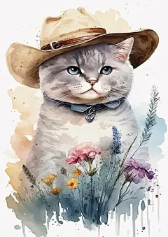 水彩风格安哥拉猫艺术插画矢量图设计素材