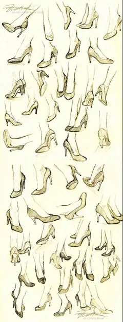 高跟鞋的画法，鞋子，教程，参考，绘画，手绘，动作，人体