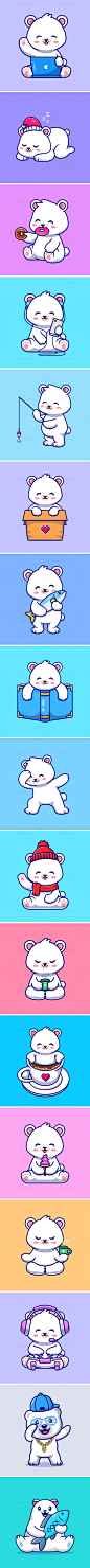 卡通可爱动物宠物吉祥物雪白北极熊ip形象插画AI矢量LOGO设计素材-淘宝网